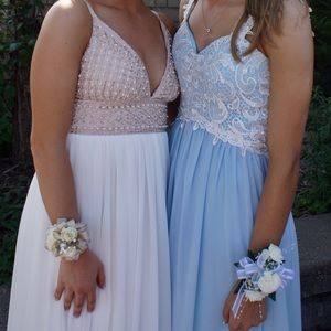 White and Tan Sparkled Prom Dress